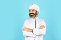 Professional chef in cook uniform. Preparation and culinary concept. culinary and cuisine. Healthy food cooking. bearded Royalty Free Stock Photo