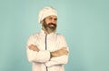 Professional chef in cook uniform. Preparation and culinary concept. culinary and cuisine. Healthy food cooking. bearded Royalty Free Stock Photo
