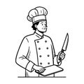 Professional Chef Holding Knife and Cutting Board in Kitchen Illustration Royalty Free Stock Photo