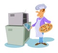 Professional chef makes pizza. Chef in a cooking hat. Cook at work. ÃÂ¡hef cooking gourmet meal. Cartoon cook - chef in uniform.