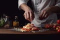 A professional chef prepares food close-up. Generative ai