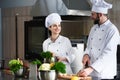 Professional chefs discussing recipe and cooking Royalty Free Stock Photo