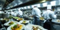 Professional Chefs Working in a Busy Restaurant Kitchen. Resplendent. Royalty Free Stock Photo