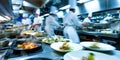 Professional Chefs Working in a Busy Restaurant Kitchen. Resplendent. Royalty Free Stock Photo