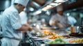 Professional Chefs Working in a Busy Restaurant Kitchen. Resplendent. Royalty Free Stock Photo