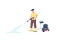 Professional cleaner with equipment flat color vector faceless character