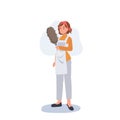 Professional Cleaner. Lady working as housekeeper is holding a dust remover stick. Flat vector illustration