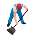 Professional cleaner with shovel