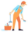 Professional cleaner with washing tools. Cleaning service person