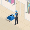 Professional cleaner at work isometric banner