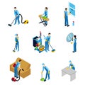 Professional Cleaners Isometric Icons Set