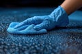 A person wearing blue rubber gloves is actively cleaning Royalty Free Stock Photo