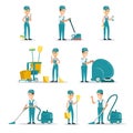 Professional cleaning service people cleaner flat Royalty Free Stock Photo