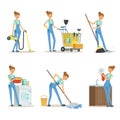 Professional cleaning service. Woman cleaner make some housework Royalty Free Stock Photo