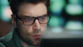Professional coder working computer technical room closeup. Software developer Royalty Free Stock Photo