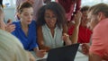 Professional colleagues working computer office. Team discussing business Royalty Free Stock Photo