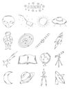 Professional collection of icons and elements. The astronomical set of hand drawn elements, doodles on white background.