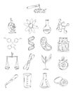 Professional collection of icons and elements. The biological set of hand drawn elements, doodles isolated on white background. Ve