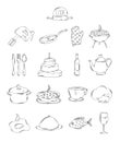 Professional collection of icons and elements. A set of cooking and kitchen hand drawn elements, , doodles on white backg