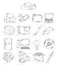 Professional collection of icons and elements. Set designer, computer hand drawn elements doodles isolated on white background. Ve