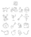 Professional collection of icons and elements. A set of farmer, farm hand drawn elements ,doodles on white background. Ve