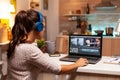 Professional colorist working in video footage Royalty Free Stock Photo