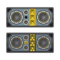 professional concert tour array speakers colored flat style illustration.