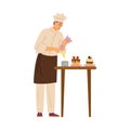 Professional confectioner male character flat vector illustration isolated.