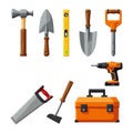Professional construction tools flat vector set for building renovation and repair concept Royalty Free Stock Photo