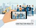 Professional construction workers and engineers