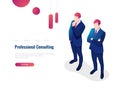 Professional consulting service advice partner for the business, brainstorming, teamwork, lawyer, isometric people