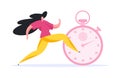 Female sprinter smiling and running race. Flat vector illustration