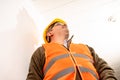 Professional contractor checking a construction site. Concept of work, builder Royalty Free Stock Photo