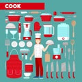 Professional Cook Icons Set with Kitchen Utensils