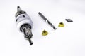 Professional cutting tools set. consists of drill and insert. Material carbide. used for metalwork. Royalty Free Stock Photo