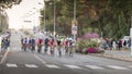 Professional cycling peloton during a night race Royalty Free Stock Photo