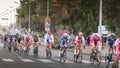 Professional cycling peloton during a night race Royalty Free Stock Photo