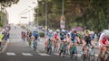 Professional cycling peloton during a night race Royalty Free Stock Photo