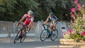 Professional cyclist in a corner at full speed Royalty Free Stock Photo