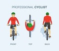 Professional cyclist. Front, back and top view of bicycle. Royalty Free Stock Photo