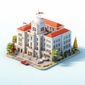Professional 3d Cartoon University Building In Isometric Style