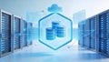 Futuristic Cloud Database Security with Hexagonal Shield Protection Royalty Free Stock Photo
