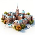 Professional 3d Isometric College Building With Detailed Cityscape