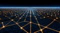 Big Data Neural Grid with Dynamic Data Network Horizon, Interconnected Golden Nodes and Perspective Mesh Flow. Royalty Free Stock Photo