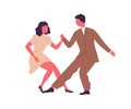 Professional Dancers Pair Demonstrate Lindy Hop Or Swing At School Or Lesson Vector Flat Illustration. Cute Couple
