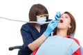 Professional dental drilling procedure on upper teeth