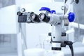 Professional Dental endodontic binocular microscope. Modern digital medicine equipment. Microscope for better treatment of oral