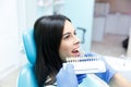 Dentist curing a female patient in the stomatology. Treatment concept. Royalty Free Stock Photo