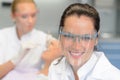 Professional dentist protective glasses patient checkup