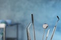 Professional dentist tools on blurred background Royalty Free Stock Photo